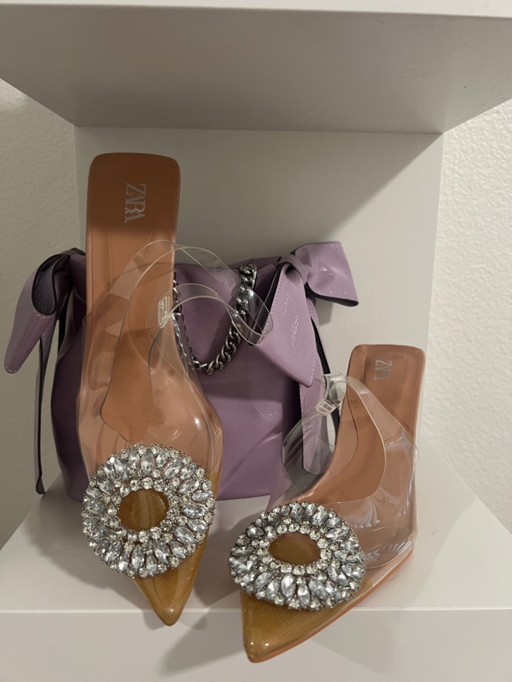 ZARA Clear Mule with Crystal Medallions